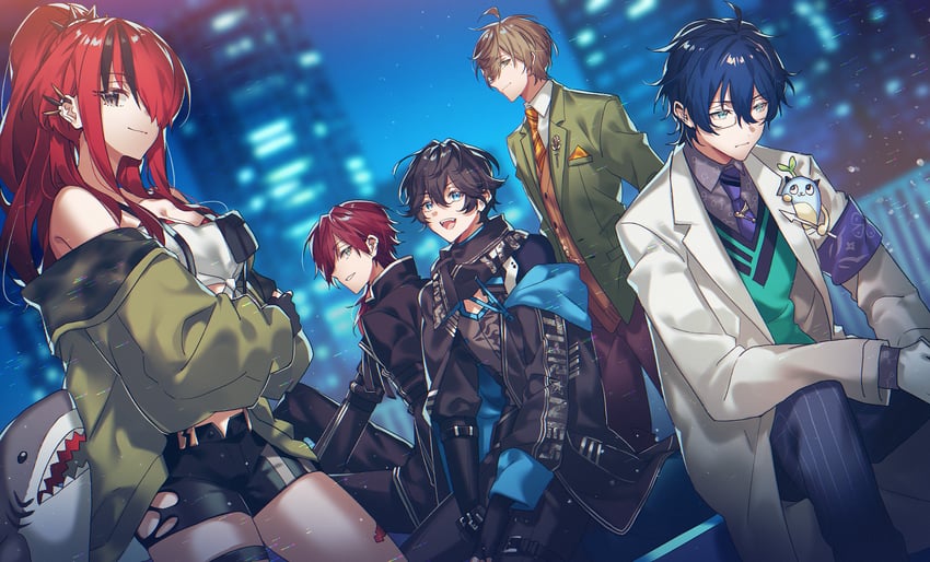 lain paterson, leos vincent, lauren iroas, mameneko, hohojiro-san, and 2 more (nijisanji) drawn by shuai