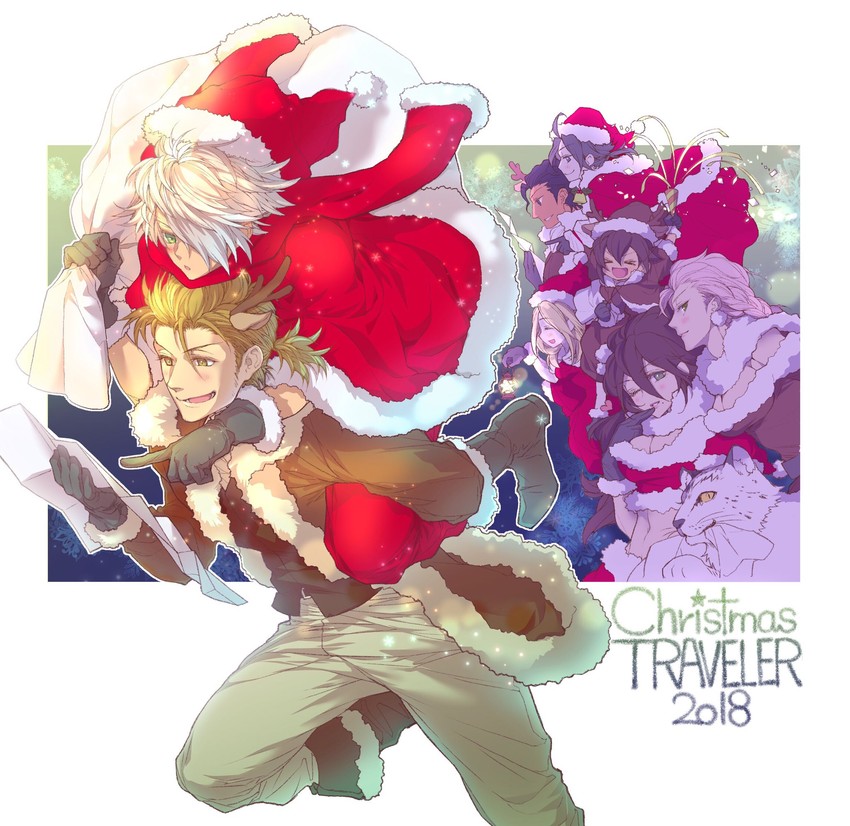 therion, tressa colzione, ophilia clement, primrose azelhart, cyrus albright, and 3 more (octopath traveler and 1 more) drawn by pomme_oct