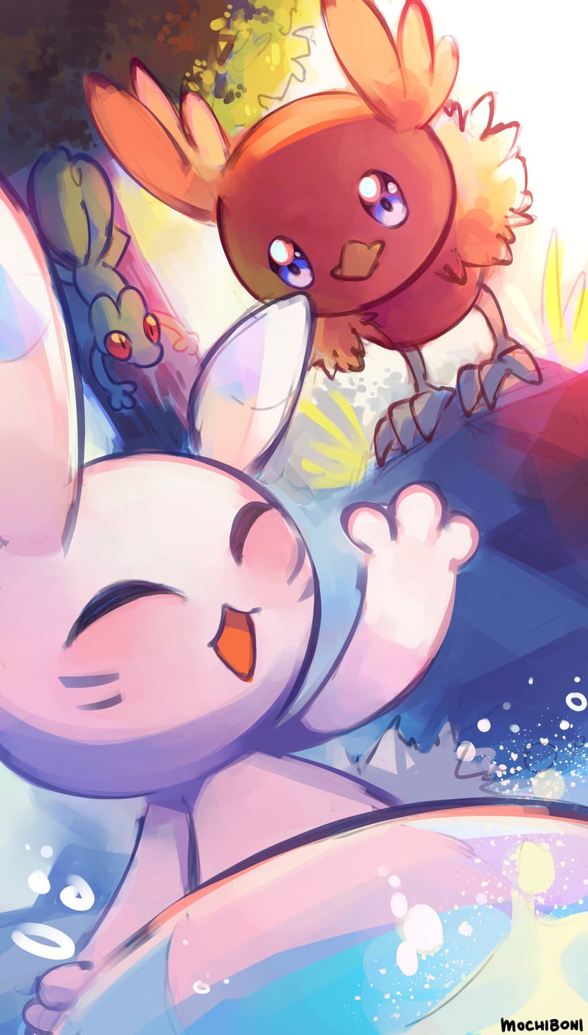 treecko, warabbit, and torchic (pokemon and 1 more) drawn by mochiboni