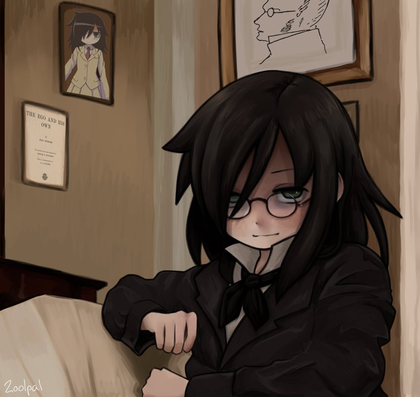 kuroki tomoko and max stirner (real life and 1 more) drawn by zoolpal