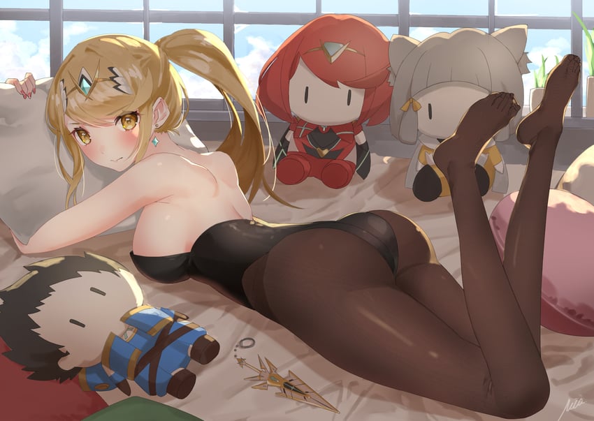 pyra, mythra, nia, and rex (xenoblade chronicles and 1 more) drawn by mia_cbx