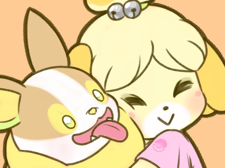 isabelle and yamper (pokemon and 1 more) drawn by rakugaken