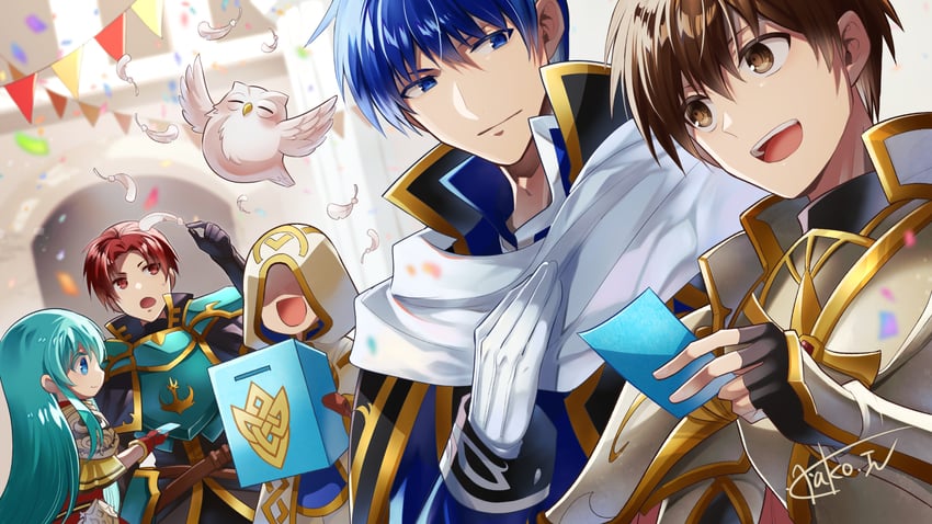 kiran, eirika, feh, leif, finn, and 1 more (fire emblem and 3 more) drawn by itagaki_hako