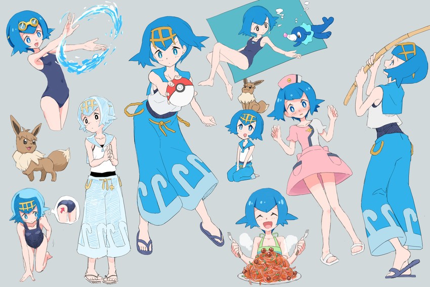 eevee, lana, popplio, and joy (pokemon and 1 more) drawn by betuni