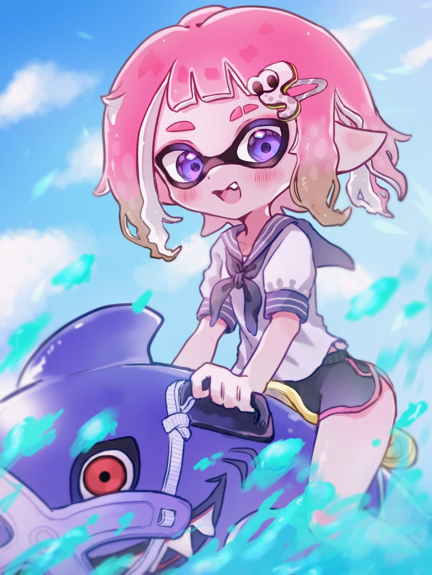 inkling player character and inkling girl (splatoon and 1 more) drawn by tebasaki_(teba_illust)