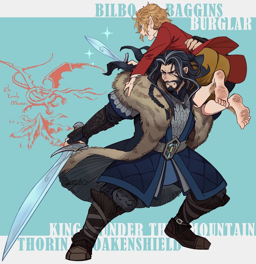 bilbo baggins and thorin oakenshield (tolkien's legendarium and 1 more) drawn by shinzui_(fantasysky7)