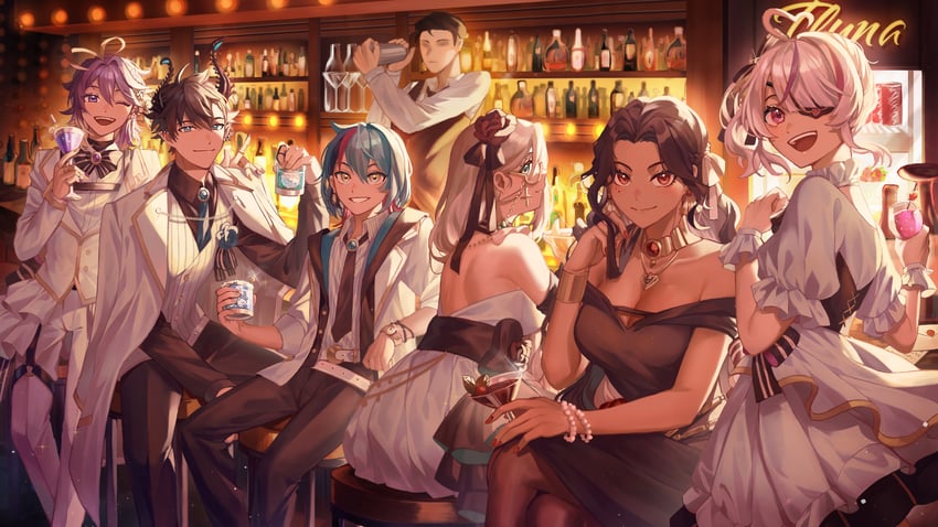 maria marionette, scarle yonaguni, ren zotto, aia amare, aster arcadia, and 1 more (nijisanji and 1 more) drawn by papercider