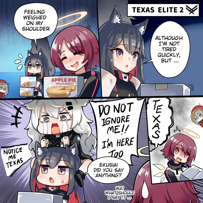 texas, lappland, exusiai, and projekt red (arknights) drawn by hm_(hmongt)