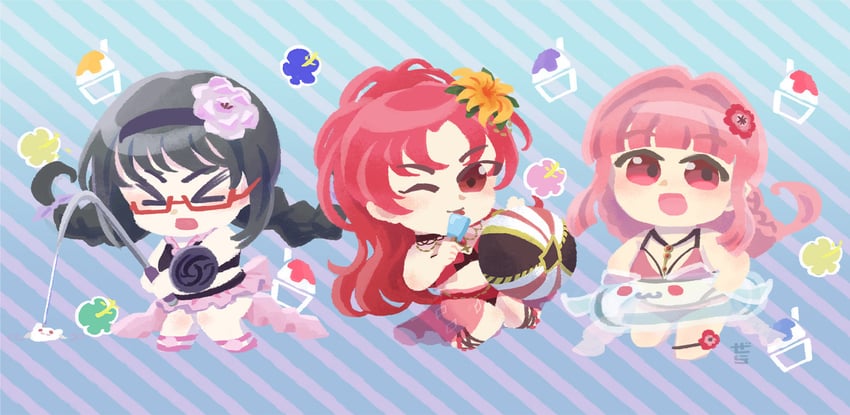 akemi homura, sakura kyoko, kyubey, and tamaki iroha (mahou shoujo madoka magica and 1 more) drawn by gera-magia