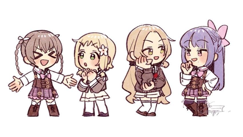 inubouzaki fuu, fukuyama jeanne sachie, inubouzaki itsuki, and kishimoto lucia raimu (assault lily and 2 more) drawn by komuzuka
