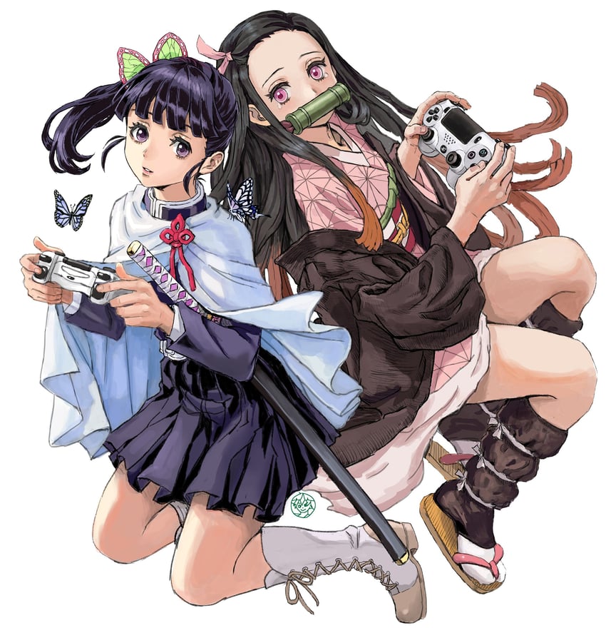 kamado nezuko and tsuyuri kanao (kimetsu no yaiba) drawn by shiren_(ourboy83)