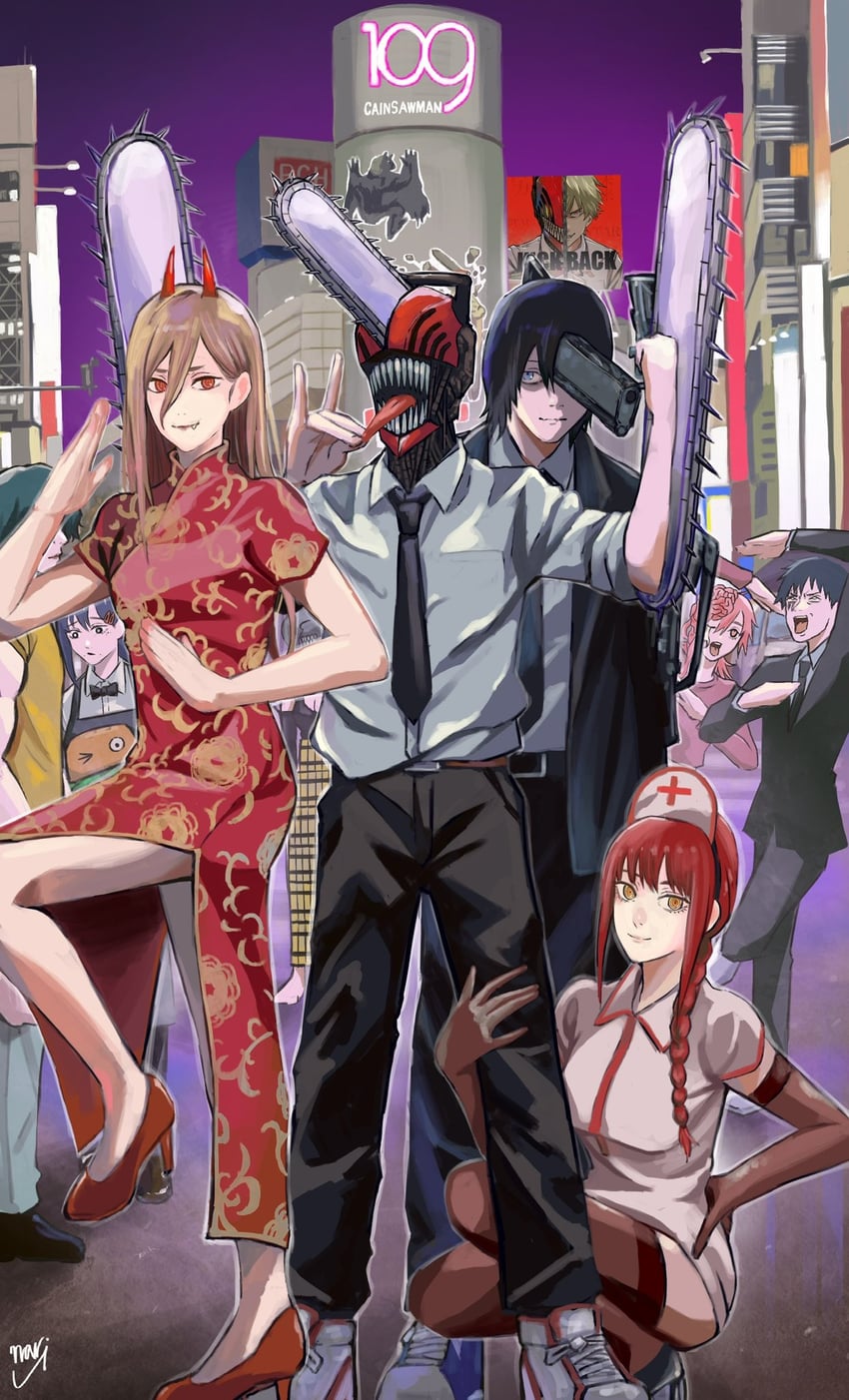 makima, power, denji, reze, higashiyama kobeni, and 8 more (chainsaw man and 1 more) drawn by 0da7rizm