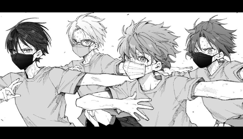 isara mao, akehoshi subaru, yuuki makoto, and hidaka hokuto (ensemble stars!) drawn by maki_keigo