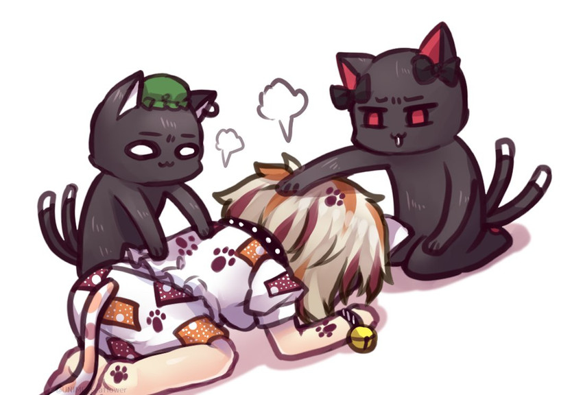 kaenbyou rin, chen, and goutokuji mike (touhou) drawn by unime_seaflower