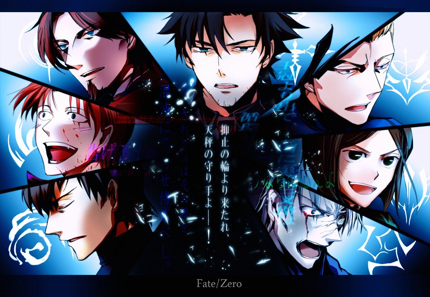 kotomine kirei, waver velvet, emiya kiritsugu, matou kariya, tohsaka tokiomi, and 2 more (fate and 1 more) drawn by aonome