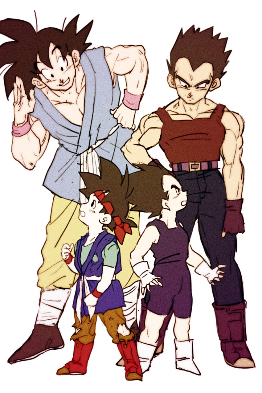 son goku, vegeta, son goku jr., and vegeta jr. (dragon ball and 1 more) drawn by cha_sushi