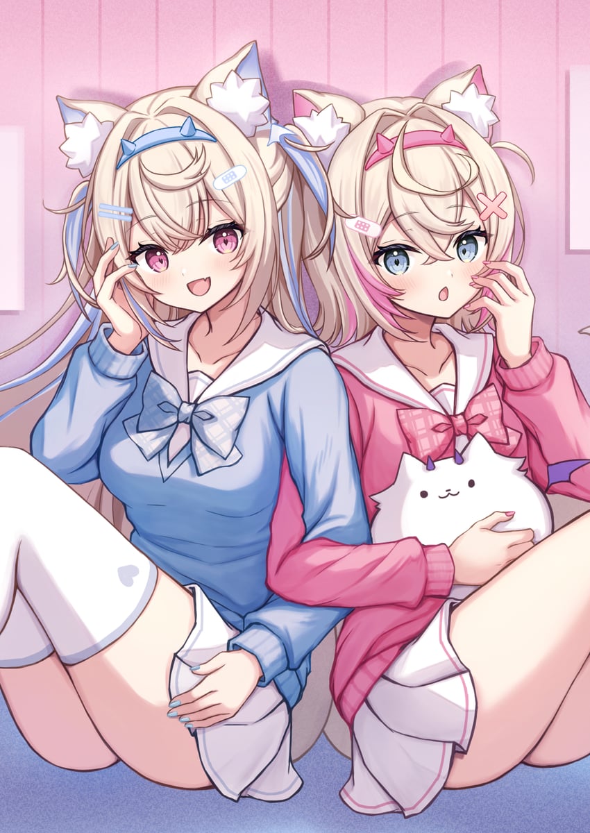 fuwawa abyssgard, mococo abyssgard, and perroccino (hololive and 1 more) drawn by sakuraume