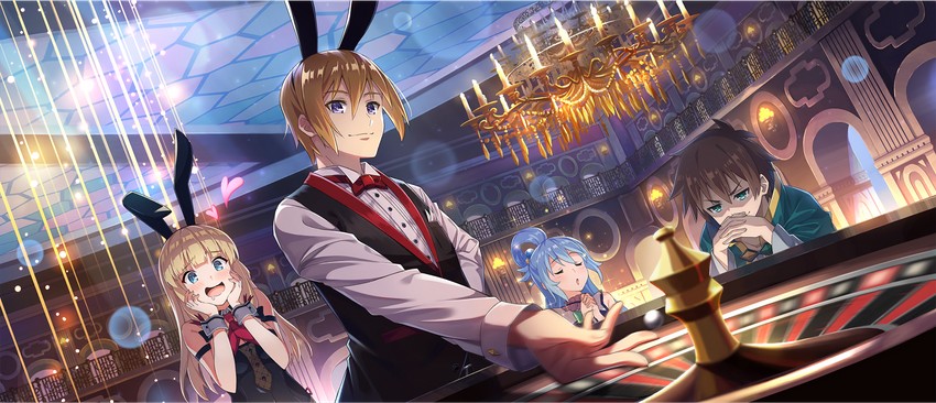 aqua, satou kazuma, cecily, and mitsurugi kyouya (kono subarashii sekai ni shukufuku wo! and 1 more)