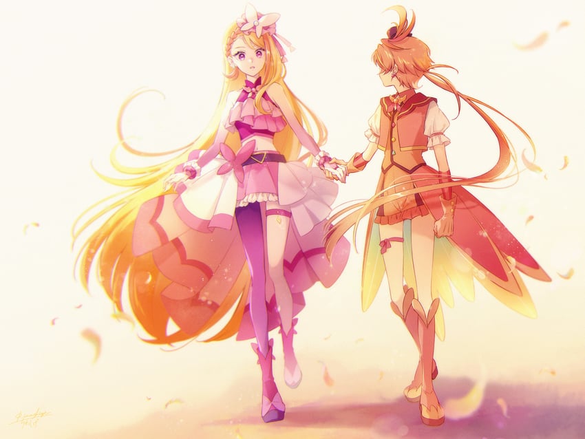 hijiri ageha, yuunagi tsubasa, cure butterfly, and cure wing (precure and 1 more) drawn by lanzhu