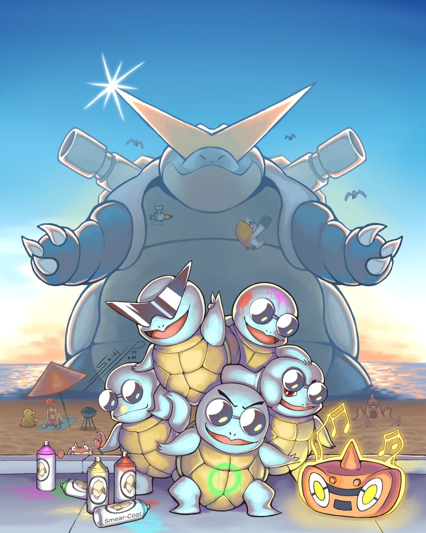 rotom, squirtle, psyduck, wingull, blastoise, and 1 more (pokemon) drawn by saidypoo