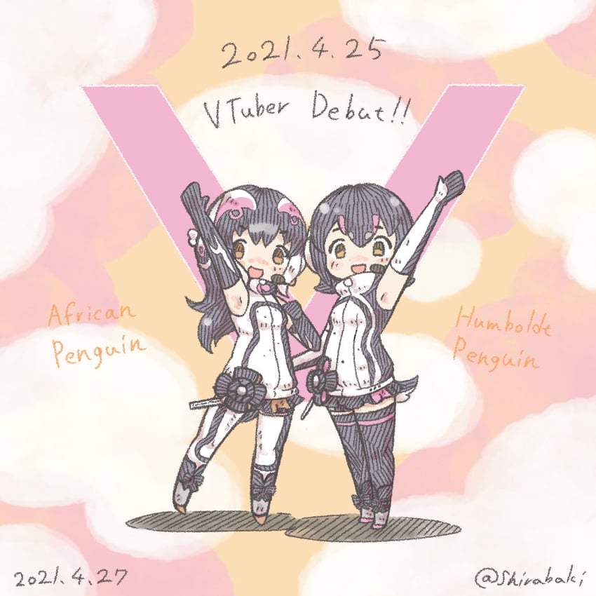 humboldt penguin and african penguin (kemono friends and 1 more) drawn by shirabaki