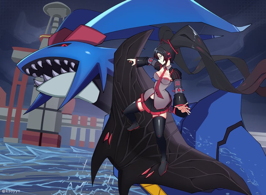 hatsune miku, metal sonic, zatsune miku, and metal overlord (vocaloid and 3 more) drawn by ksayyn