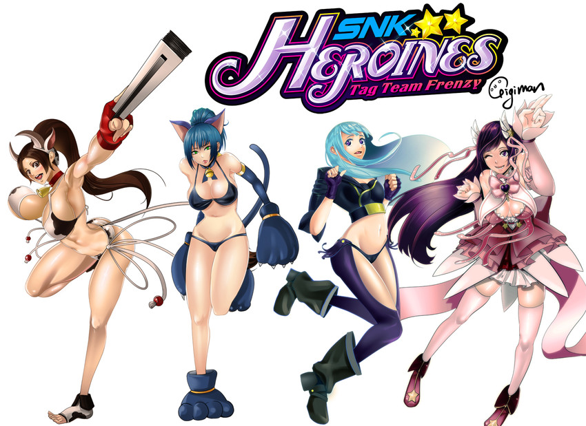 shiranui mai, angel, leona heidern, kula diamond, and asamiya athena (the king of fighters and 3 more) drawn by gigiman_(giginoart)