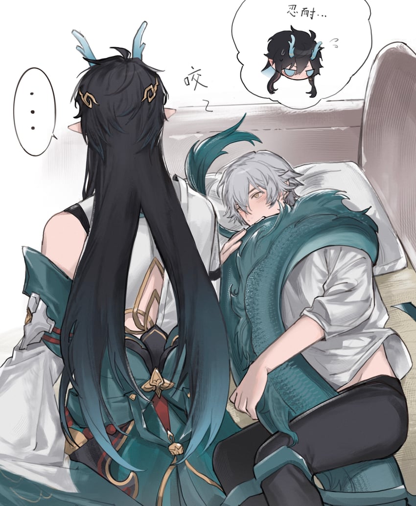 trailblazer, caelus, and dan heng (honkai and 1 more) drawn by tlziyou