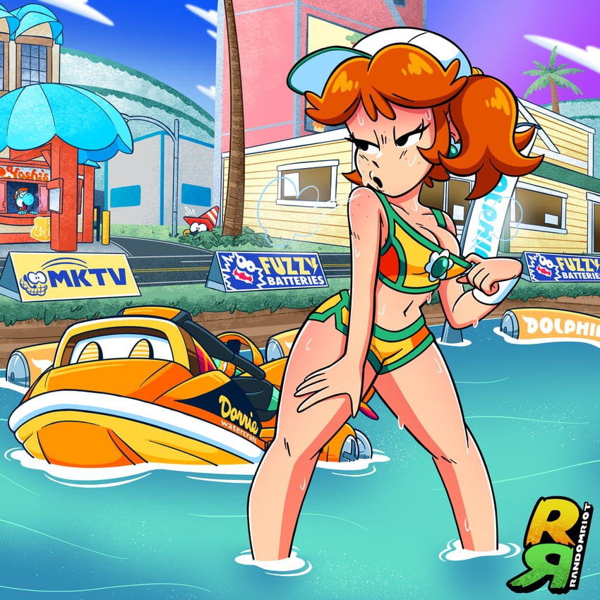 princess daisy, light blue yoshi, and fuzzy (mario and 2 more) drawn by wrandomwriot