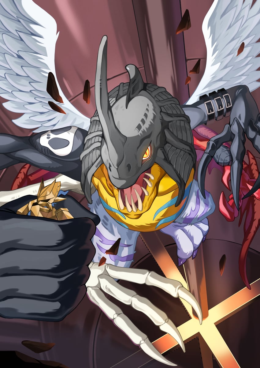 magnamon and chimairamon (digimon and 1 more) drawn by currynoodle_art