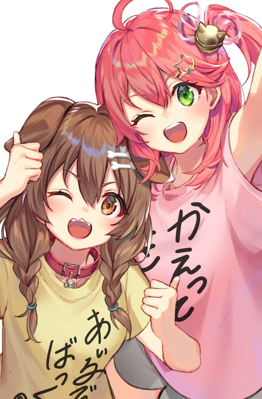 sakura miko and inugami korone (hololive) drawn by gakuon_(gakuto)