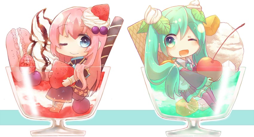 hatsune miku and megurine luka (vocaloid) drawn by mochityoko