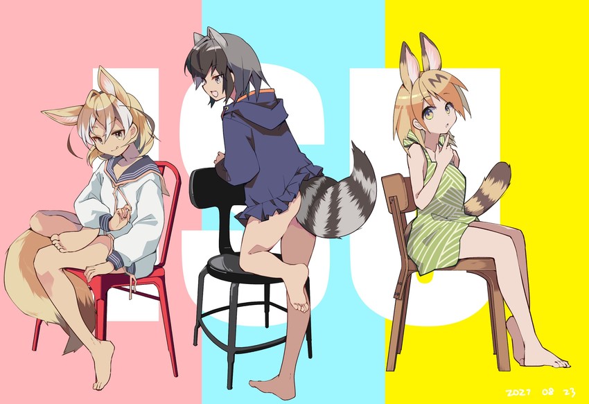 serval, common raccoon, and fennec (kemono friends) drawn by nanana_(nanana_iz)