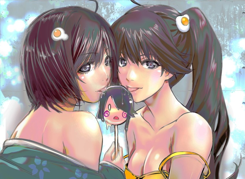 araragi koyomi, araragi karen, and araragi tsukihi (monogatari and 1 more) drawn by akechi_shizuku