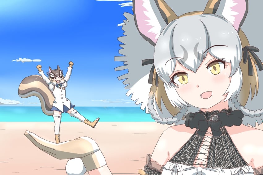island fox and siberian chipmunk (kemono friends and 1 more) drawn by mukouyama_mu