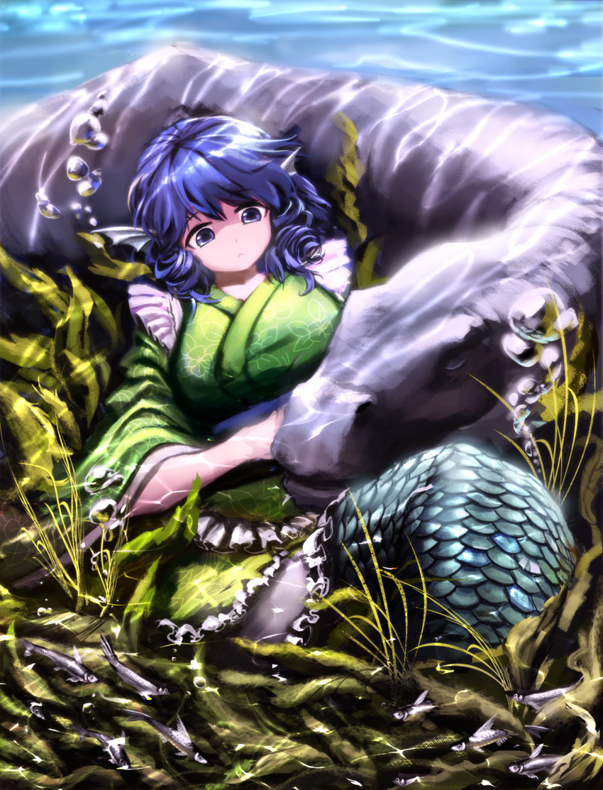 wakasagihime and loch ness monster (touhou) drawn by mo_ne