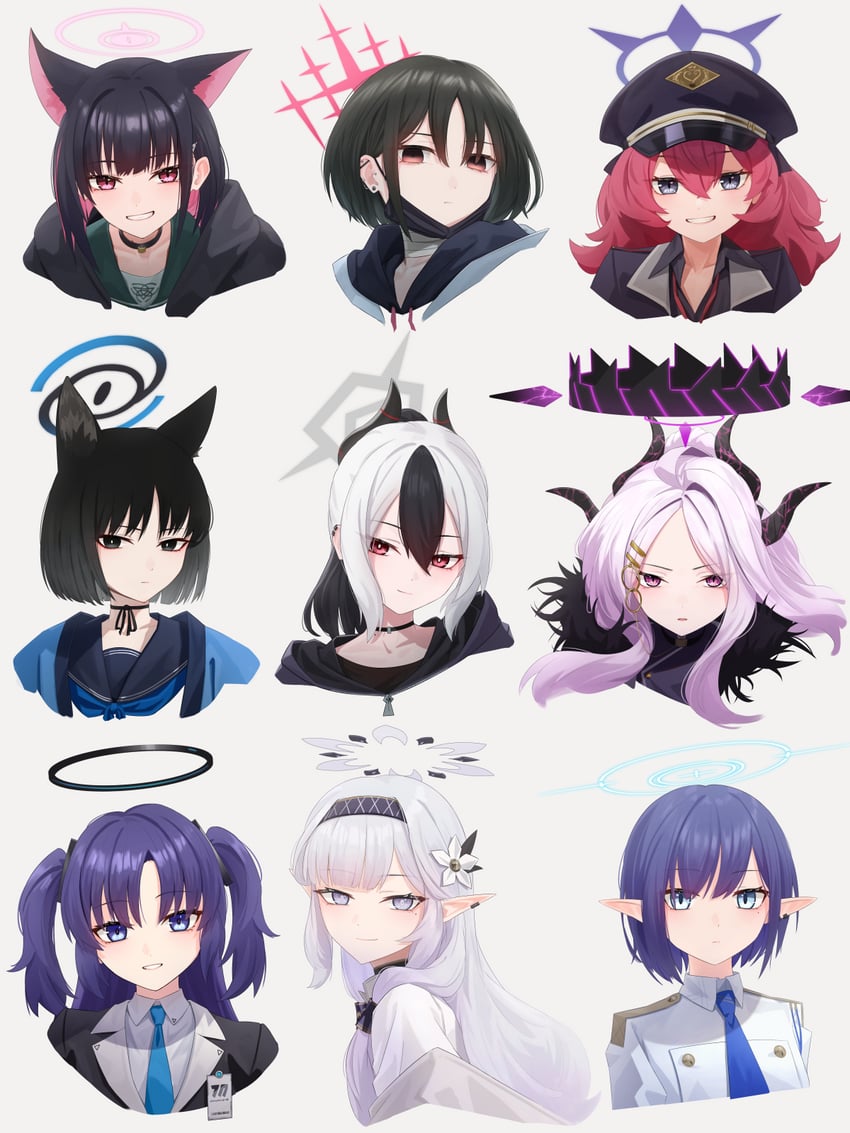 yuuka, hina, kazusa, kayoko, iroha, and 4 more (blue archive) drawn by kis_sako