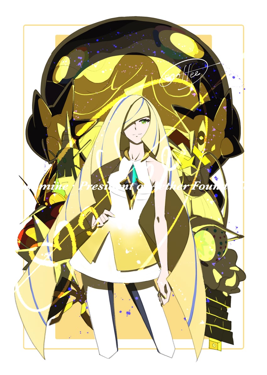 lusamine, nihilego, pheromosa, buzzwole, xurkitree, and 4 more (pokemon and 1 more) drawn by cccacademia