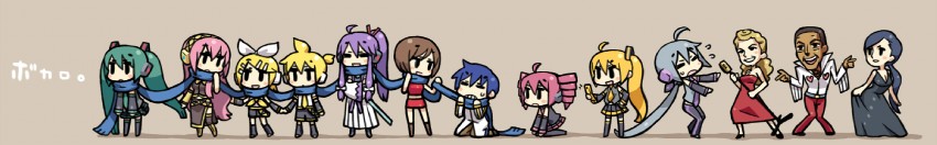 hatsune miku, kagamine rin, kagamine len, megurine luka, kasane teto, and 10 more (vocaloid and 1 more) drawn by chan_co