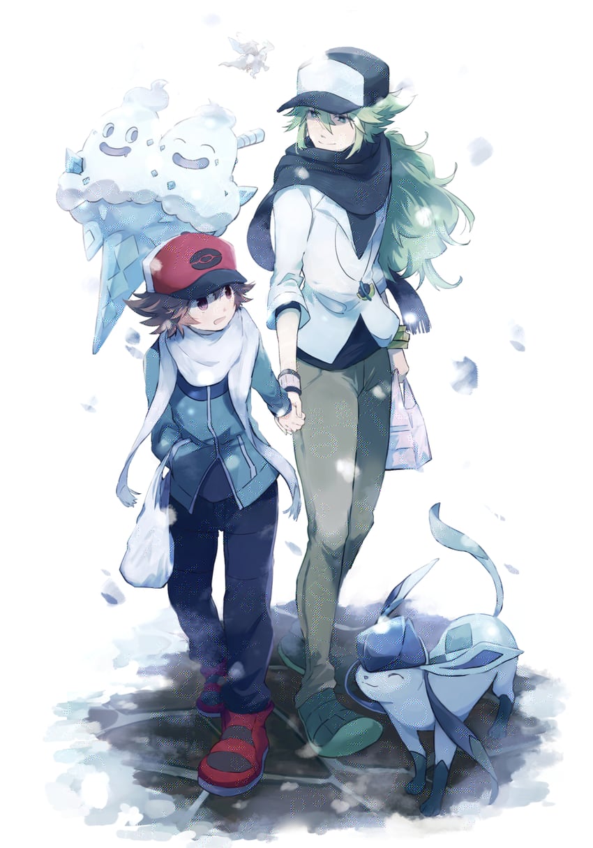 hilbert, n, glaceon, and vanilluxe (pokemon and 1 more) drawn by tarai_(yamadarairai)