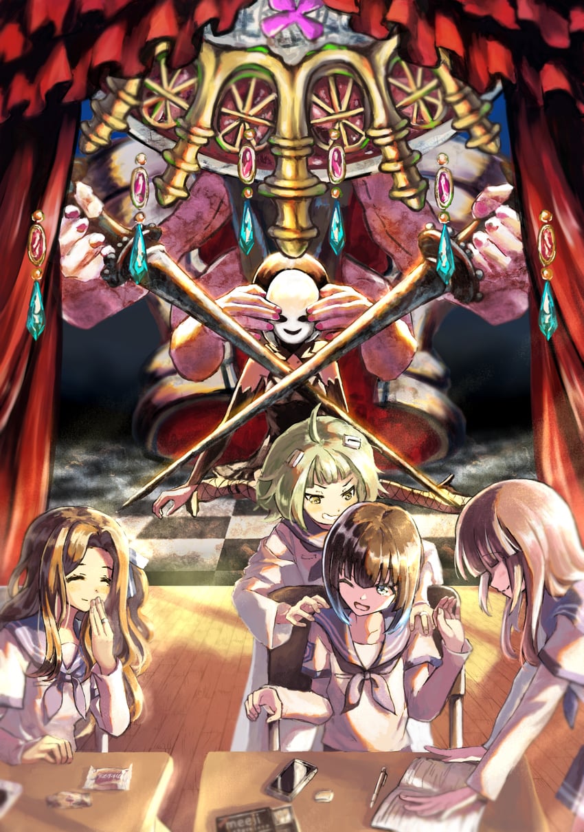 miyako hinano, kirino sae, yuki maria, and rukh (mahou shoujo madoka magica and 1 more) drawn by kym
