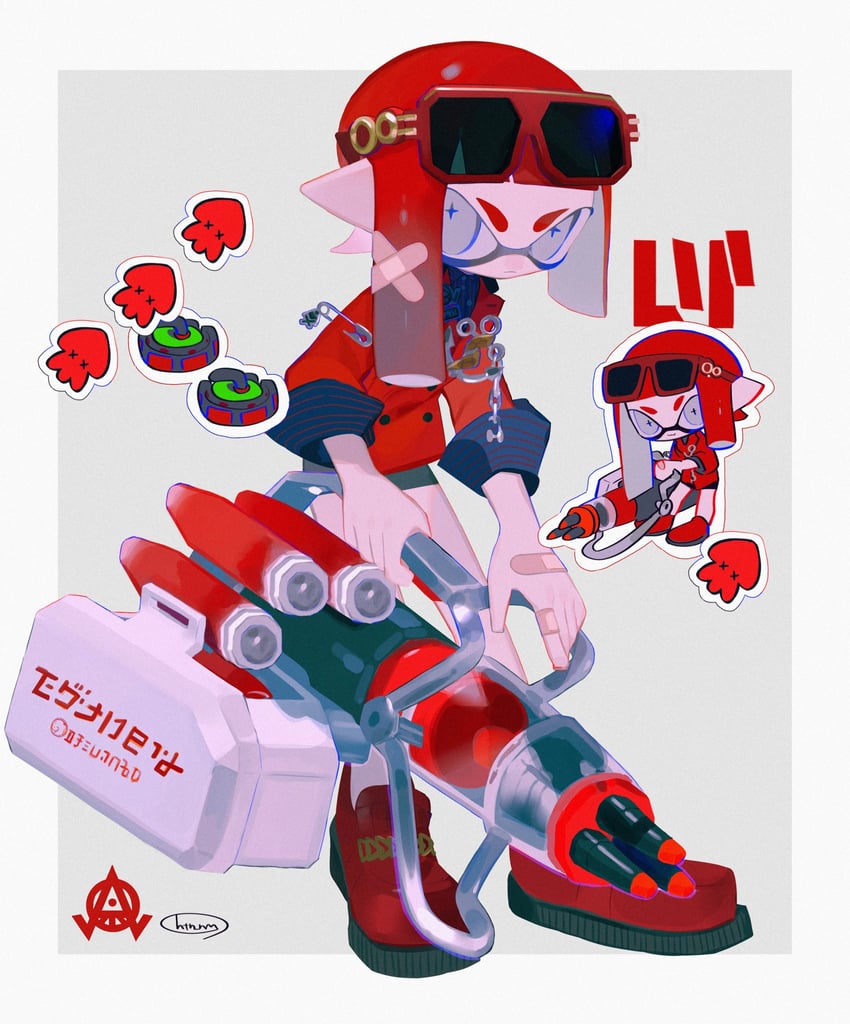 inkling player character and inkling girl (splatoon and 1 more) drawn by htn_nm