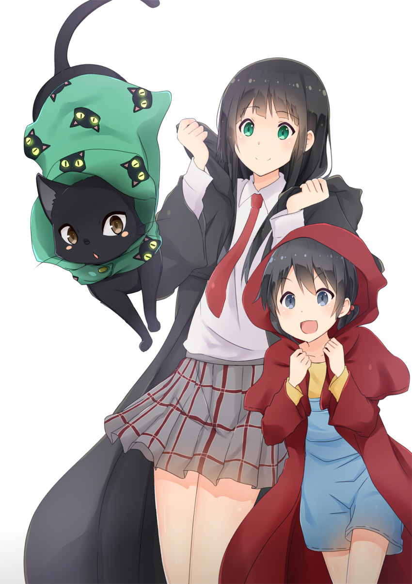 kowata makoto, kuramoto chinatsu, and chito (flying witch) drawn by komugiko