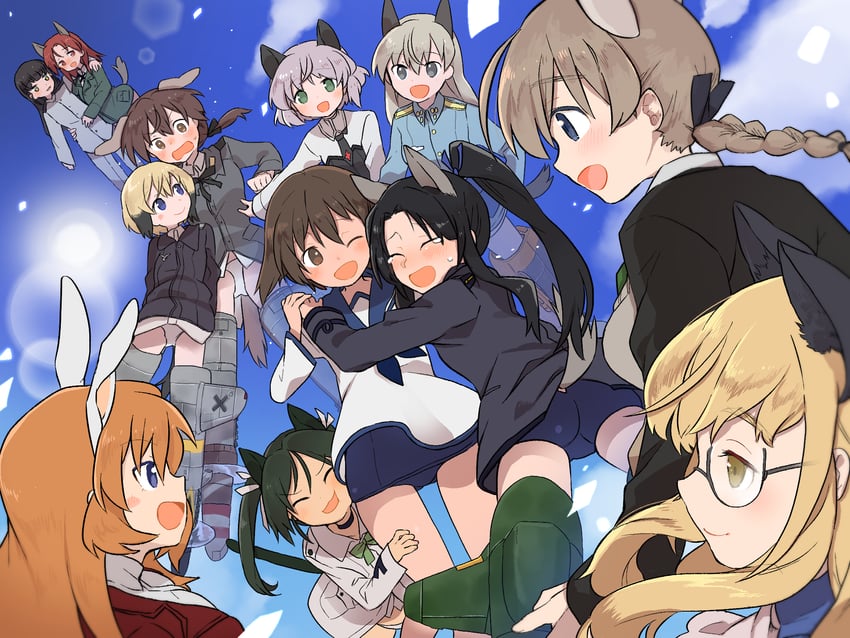 sanya v. litvyak, eila ilmatar juutilainen, miyafuji yoshika, erica hartmann, gertrud barkhorn, and 7 more (world witches series and 1 more) drawn by ika_(hinatu1992)
