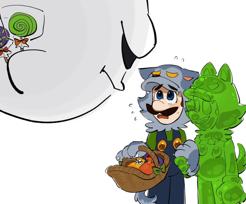 luigi, king boo, and gooigi (mario and 2 more) drawn by mimimi_(mimimim9999)