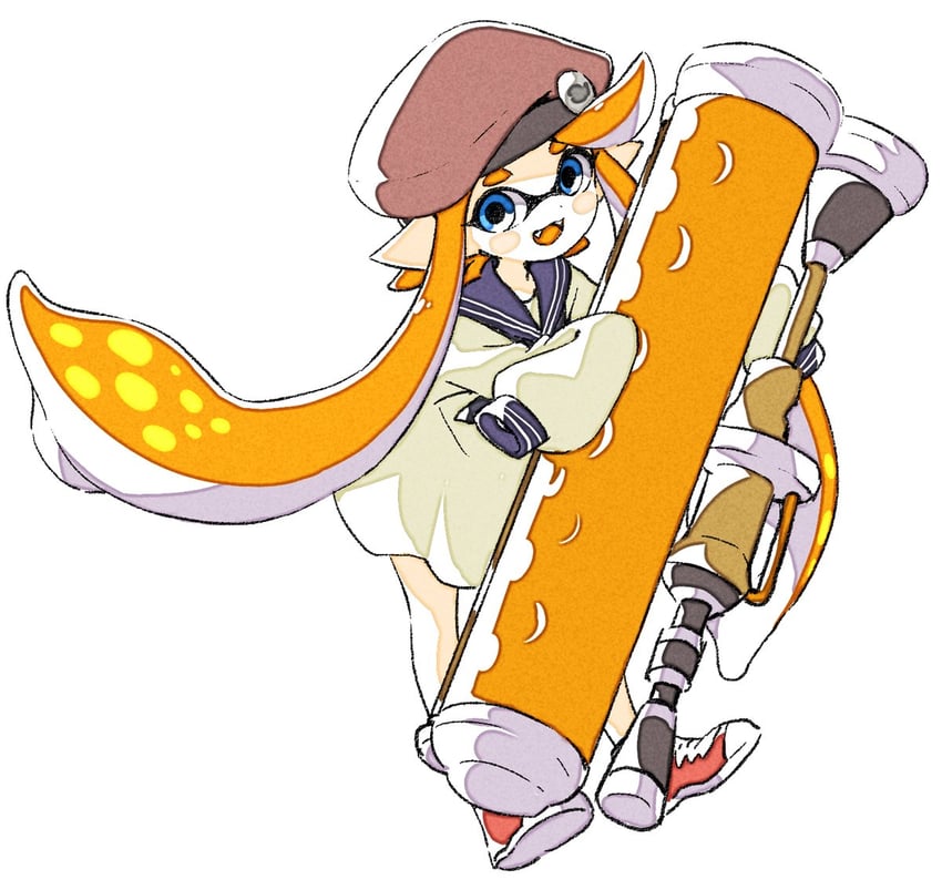inkling player character and inkling girl (splatoon) drawn by sen_squid