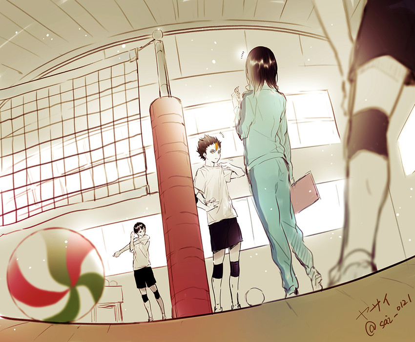 kageyama tobio, shimizu kiyoko, and nishinoya yuu (haikyuu!!) drawn by yasai_(getsu)