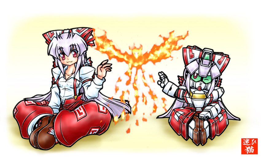 fujiwara no mokou and v2 gundam (touhou and 3 more) drawn by mayohi_neko
