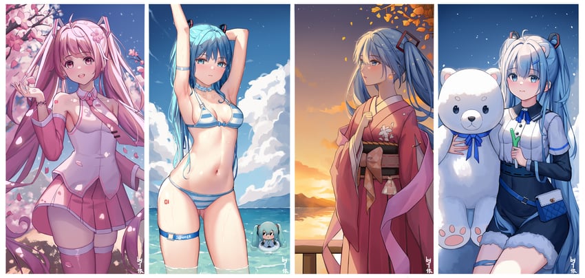 hatsune miku and sakura miku (vocaloid) drawn by 71-fen_xiansheng_you