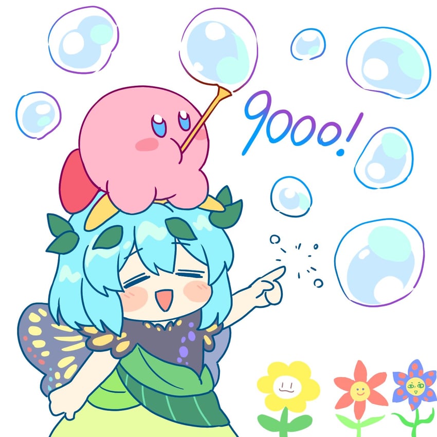 kirby, eternity larva, flowey, and genes (touhou and 5 more) drawn by kaoling